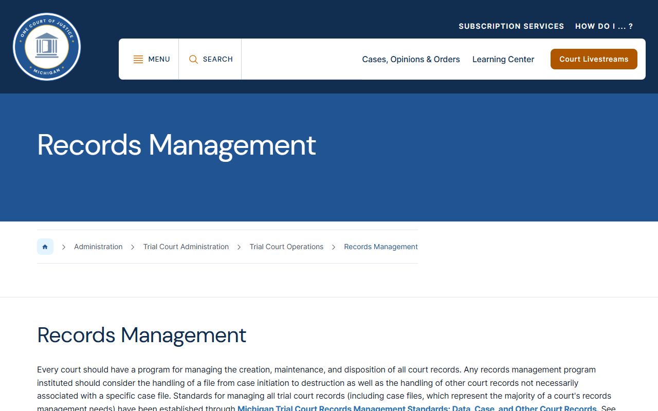 Michigan trial court records management guidance for Allegan County court records