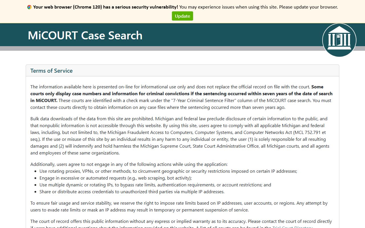 Allegan County court records search on the Michigan MiCOURT case search portal